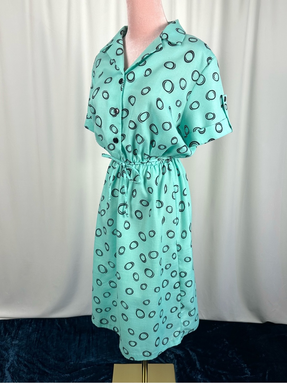 Vintage David Bradley Mint Abstract Polka Dot Print Shirt Dress M/L - Picture 13 of 16